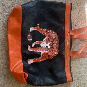 Black and Orange Shoulder Bag with Tiger Motif